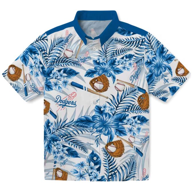 Los Angeles Dodgers Button-Up Hawaiian Shirt - Hibiscus Blue White Aloha Style