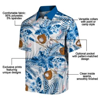 Los Angeles Dodgers Button-Up Hawaiian Shirt - Hibiscus Blue White Aloha Style
