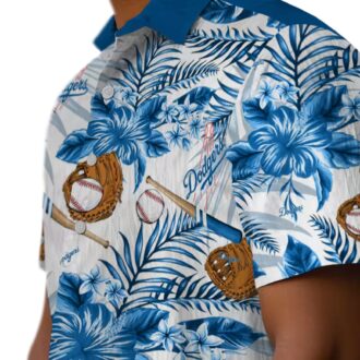 Los Angeles Dodgers Button-Up Hawaiian Shirt - Hibiscus Blue White Aloha Style