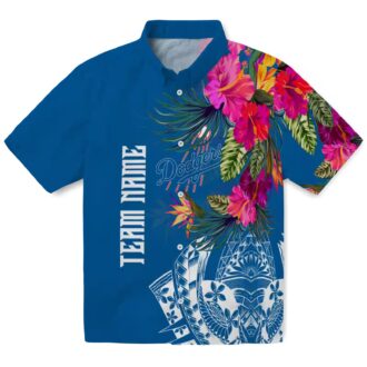 Los Angeles Dodgers Hawaiian Shirt - Blue Floral Polynesian MLB Fan Apparel