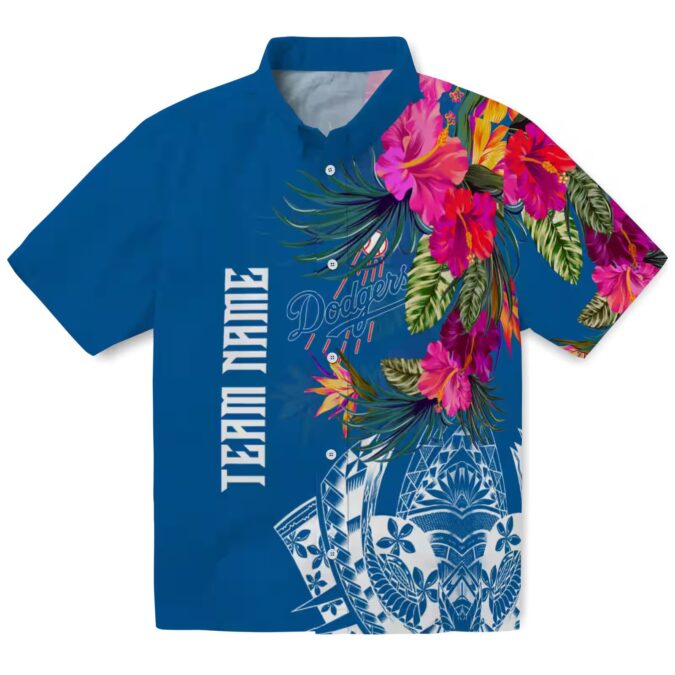 Los Angeles Dodgers Hawaiian Shirt - Blue Floral Polynesian MLB Fan Apparel