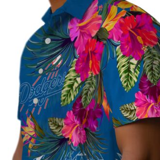 Los Angeles Dodgers Hawaiian Shirt - Blue Floral Polynesian MLB Fan Apparel