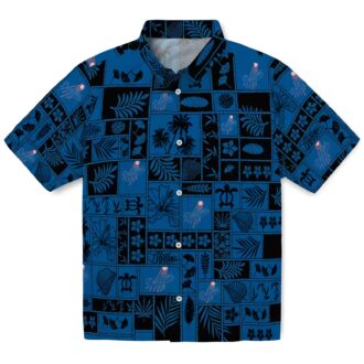 Los Angeles Dodgers Hawaiian Shirt - Tropical Patchwork Blue & Black Fan Apparel