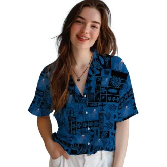 Los Angeles Dodgers Hawaiian Shirt - Tropical Patchwork Blue & Black Fan Apparel