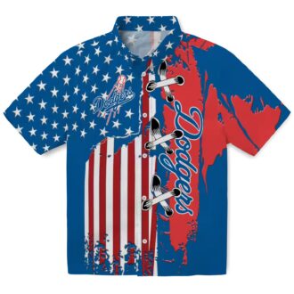 Los Angeles Dodgers Hawaiian Short Sleeve Shirt - Blue Flag Print for Baseball Fans