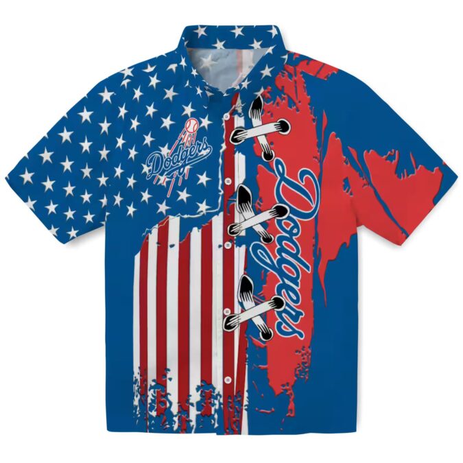 Los Angeles Dodgers Hawaiian Short Sleeve Shirt - Blue Flag Print for Baseball Fans