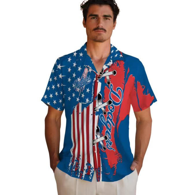 Los Angeles Dodgers Hawaiian Short Sleeve Shirt - Blue Flag Print for Baseball Fans