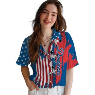 Los Angeles Dodgers Hawaiian Short Sleeve Shirt - Blue Flag Print for Baseball Fans