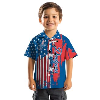 Los Angeles Dodgers Hawaiian Short Sleeve Shirt - Blue Flag Print for Baseball Fans