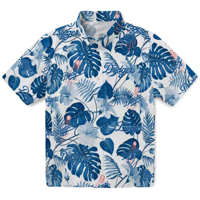Men’s MLB Dodgers Hawaiian Shirt - Blue Floral Tropical Beach Vacation Style