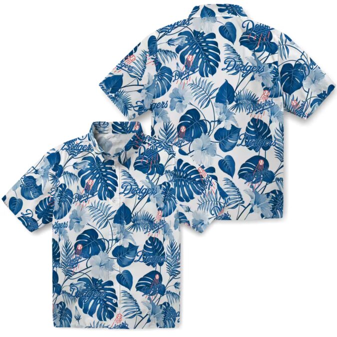 Men’s MLB Dodgers Hawaiian Shirt - Blue Floral Tropical Beach Vacation Style