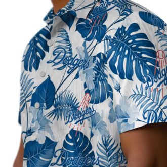 Men’s MLB Dodgers Hawaiian Shirt - Blue Floral Tropical Beach Vacation Style