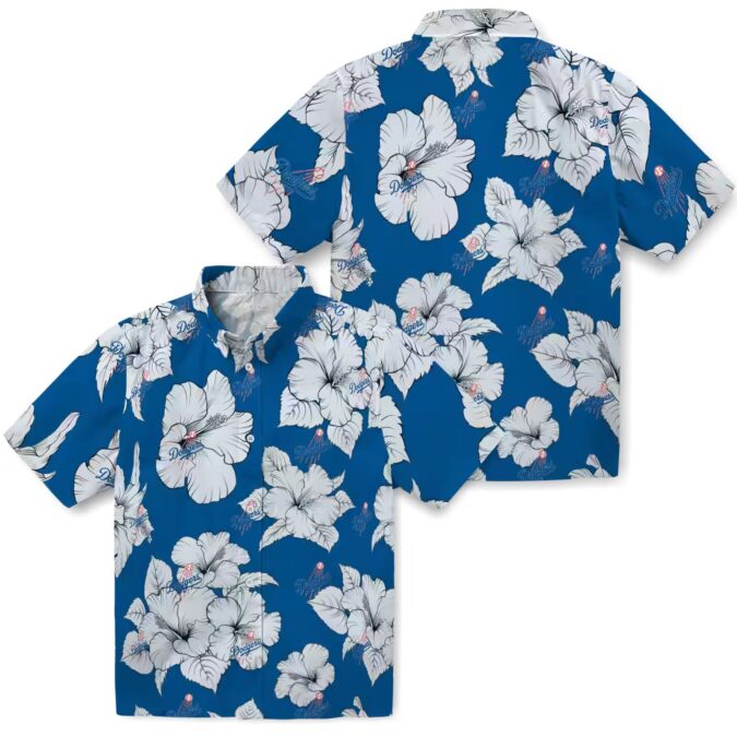MLB Dodgers Hibiscus Hawaiian Shirt - Blue Tropical Button-Up for Men