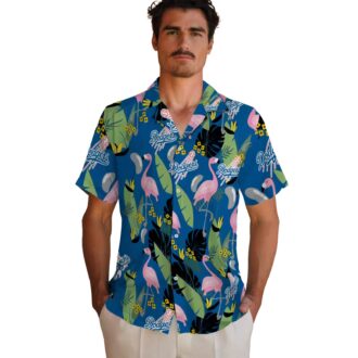 MLB Dodgers Men's Hawaiian Shirt - Blue Tropical Flamingo Leaf Button-Up