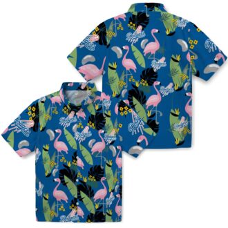 MLB Dodgers Men's Hawaiian Shirt - Blue Tropical Flamingo Leaf Button-Up