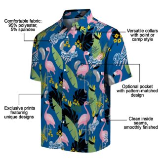 MLB Dodgers Men's Hawaiian Shirt - Blue Tropical Flamingo Leaf Button-Up