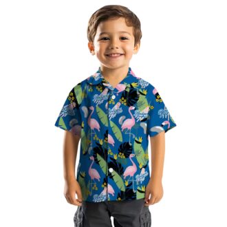 MLB Dodgers Men's Hawaiian Shirt - Blue Tropical Flamingo Leaf Button-Up