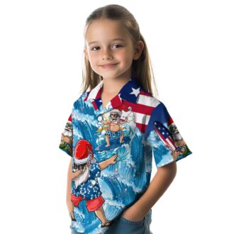 MLB Dodgers Surfing Santa Holiday Shirt - Blue Tropical Hawaiian Style