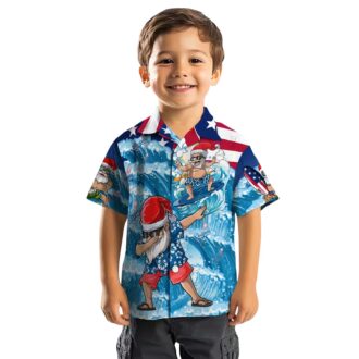 MLB Dodgers Surfing Santa Holiday Shirt - Blue Tropical Hawaiian Style