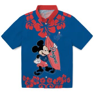MLB Dodgers Tropical Aloha Short Sleeve Shirt - Mickey Mouse Beach Print for Men & Women