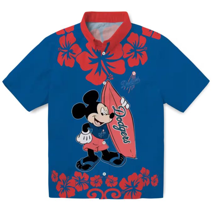 MLB Dodgers Tropical Aloha Short Sleeve Shirt - Mickey Mouse Beach Print for Men & Women