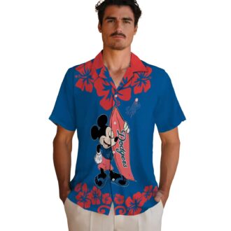 MLB Dodgers Tropical Aloha Short Sleeve Shirt - Mickey Mouse Beach Print for Men & Women