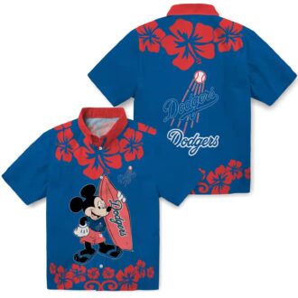 MLB Dodgers Tropical Aloha Short Sleeve Shirt - Mickey Mouse Beach Print for Men & Women