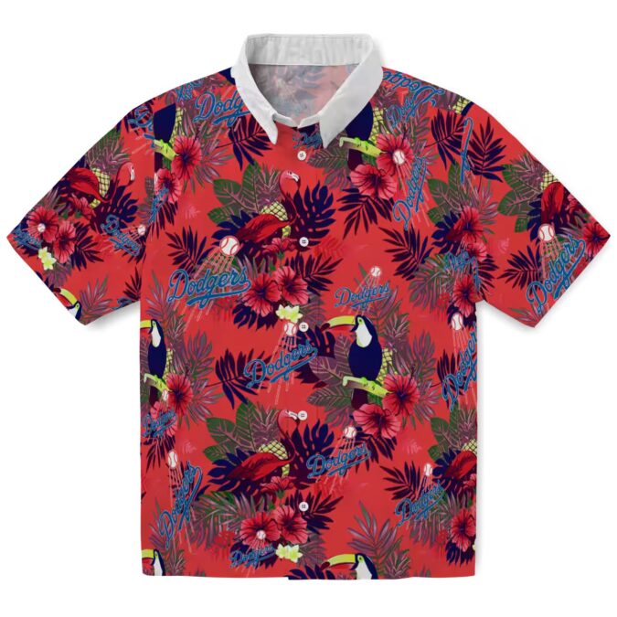 MLB Dodgers Tropical Hawaiian Shirt - Blue Red Aloha Toucan Design for Men
