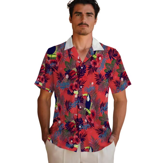 MLB Dodgers Tropical Hawaiian Shirt - Blue Red Aloha Toucan Design for Men