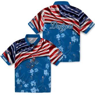 MLB Los Angeles Dodgers Hawaiian Shirt - US Flag Hibiscus Design for Fans