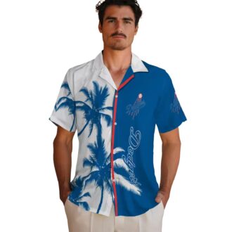 Official Los Angeles Dodgers Tropical Shirt - Blue & White Palm Tree Design