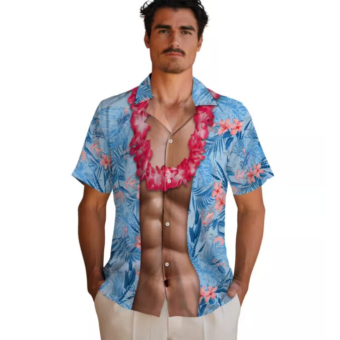 Official Los Angeles Dodgers Tropical Shirt - Chest Illusion Blue Floral MLB Fan Gift