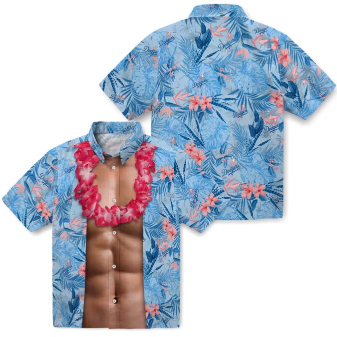 Official Los Angeles Dodgers Tropical Shirt - Chest Illusion Blue Floral MLB Fan Gift
