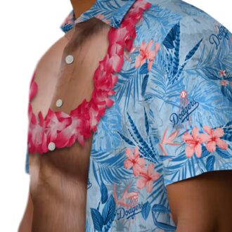Official Los Angeles Dodgers Tropical Shirt - Chest Illusion Blue Floral MLB Fan Gift
