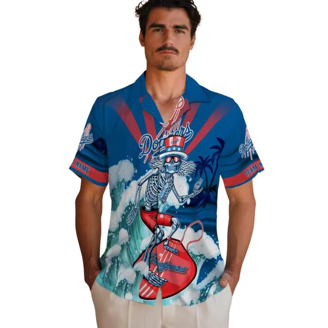 Personalized Dodgers Surfing Skeleton Hawaiian Shirt - Ideal Summer MLB Fan Outfit