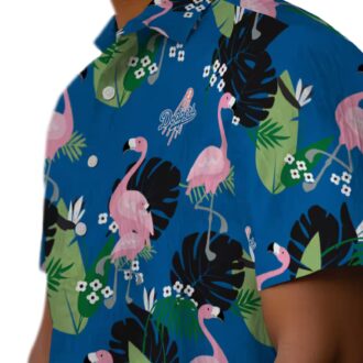 Unisex Dodgers Hawaiian Shirt - Blue Flamingo Leaf Print for MLB Fans & Vacation