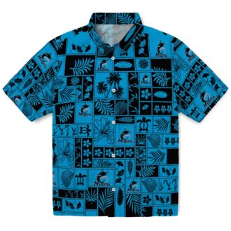 Best Miami Marlins Tropical Hawaiian Shirt - Blue & Black Patchwork Aloha Style