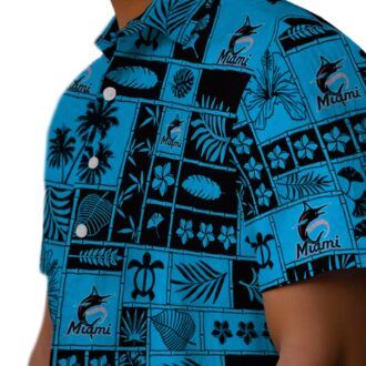 Best Miami Marlins Tropical Hawaiian Shirt - Blue & Black Patchwork Aloha Style