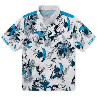 Botanical Miami Marlins Hawaiian Shirt - Blue White MLB Summer Outfit