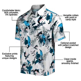 Botanical Miami Marlins Hawaiian Shirt - Blue White MLB Summer Outfit