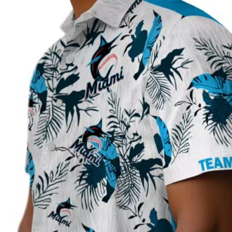Botanical Miami Marlins Hawaiian Shirt - Blue White MLB Summer Outfit