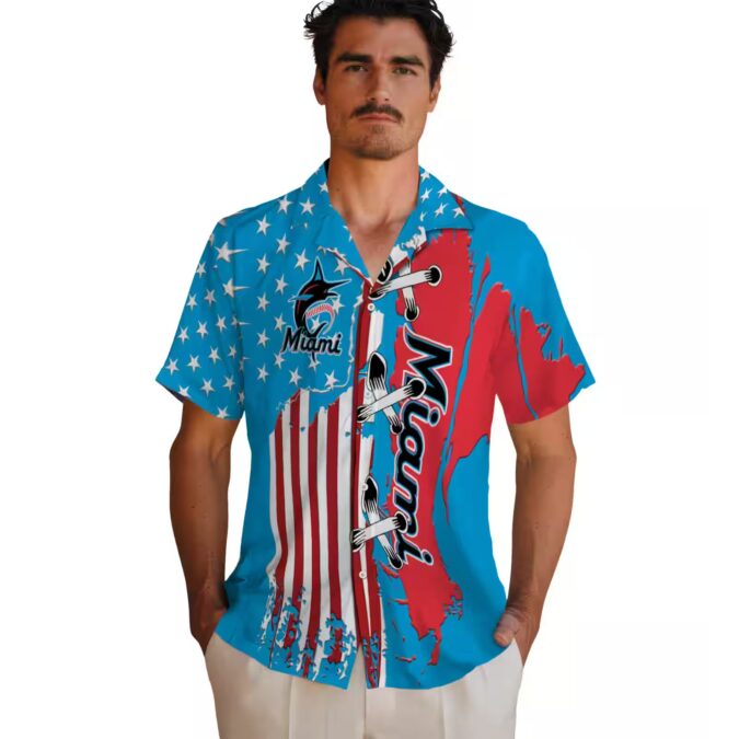 Buy Miami Marlins Stitched Flag Hawaiian Shirt - Stylish MLB Tropical Shirt for Men