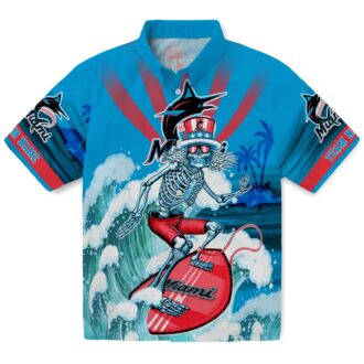 Cool Miami Marlins Baseball Hawaiian Shirt - Surfing Skeleton Design for Fans