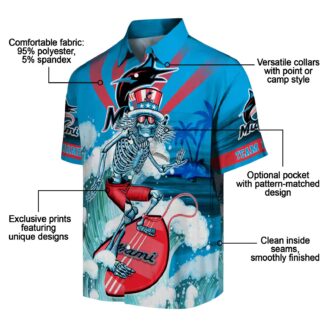 Cool Miami Marlins Baseball Hawaiian Shirt - Surfing Skeleton Design for Fans