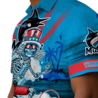 Cool Miami Marlins Baseball Hawaiian Shirt - Surfing Skeleton Design for Fans