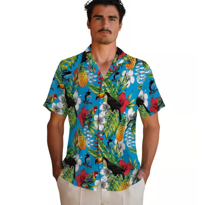Custom Miami Marlins Hawaiian Shirt - Tropical Toucan Design for Baseball Fans