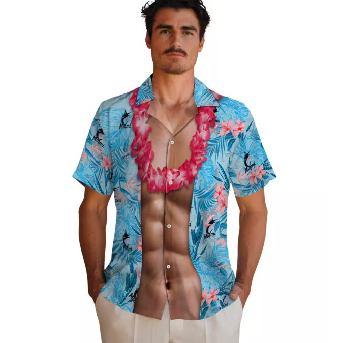 Men's Miami Marlins Blue Tropical Shirt - Chest Illusion MLB Fan Beachwear