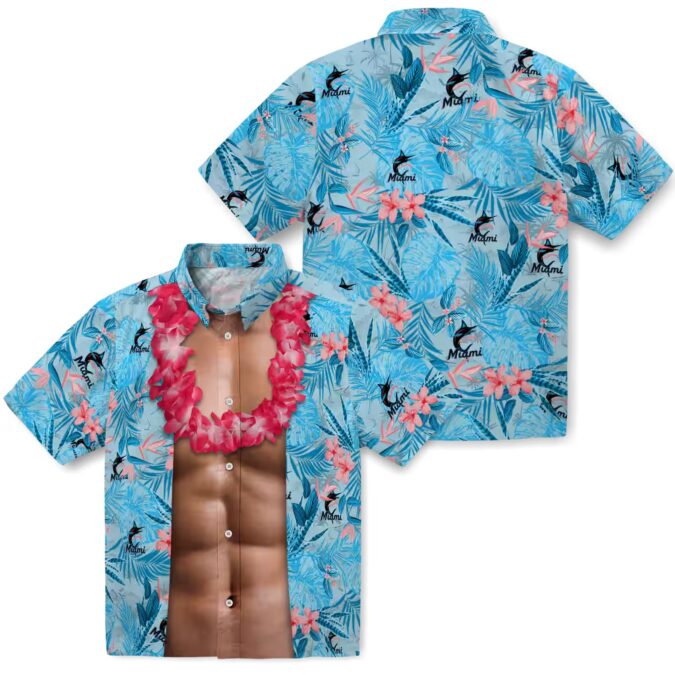 Men's Miami Marlins Blue Tropical Shirt - Chest Illusion MLB Fan Beachwear