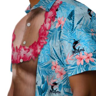 Men's Miami Marlins Blue Tropical Shirt - Chest Illusion MLB Fan Beachwear