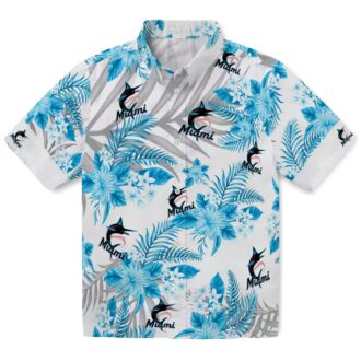 Men's Miami Marlins Blue White Floral Beach Shirt - Hibiscus Palm Summer Fan Favorite